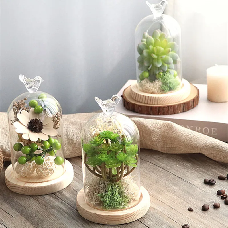 Стеклянная купольная ваза большого размера 2 дюйма 12 х16 см с птичьим верхом