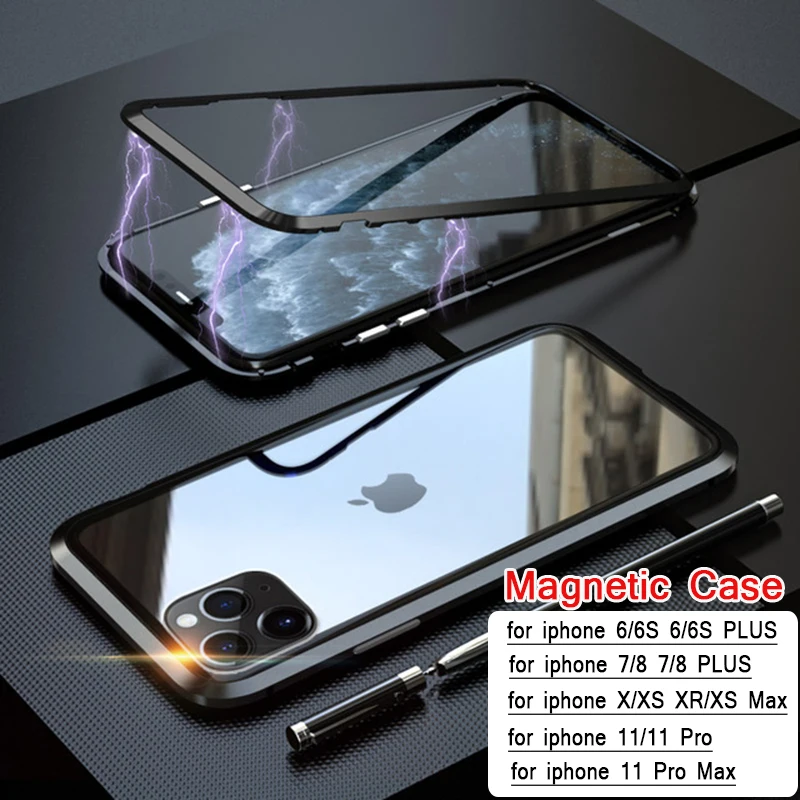 Роскошный 360 магнитный чехол для iPhone 11 Pro XS MAX X 6 6S 7 8 Plus XR Coque металлический телефона