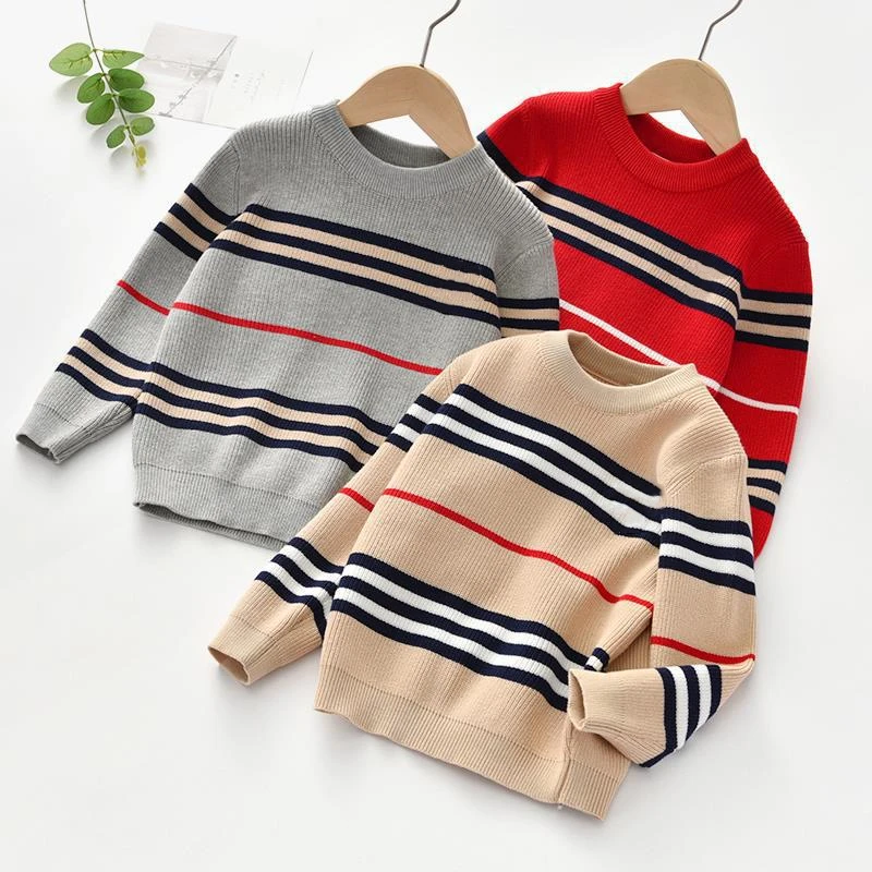

Boys Girls Stripe Casual Basic Sweater Crewneck Kids Slouchy Soft Wool Sweaters Clothing for Boys Girls Autumn Winter Sweaters