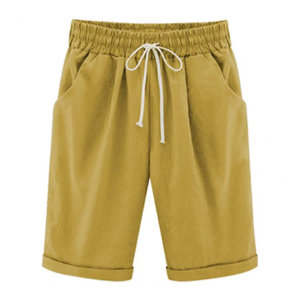 

65% Dropshipping!New style women shorts drawstring pockets solid color simple shorts daily casual style