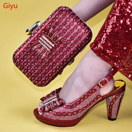 doershow beautiful purple Italian Shoes With Matching Bags African Women and Set For Prom Party Summer Sandal HAB1-15 | Обувь