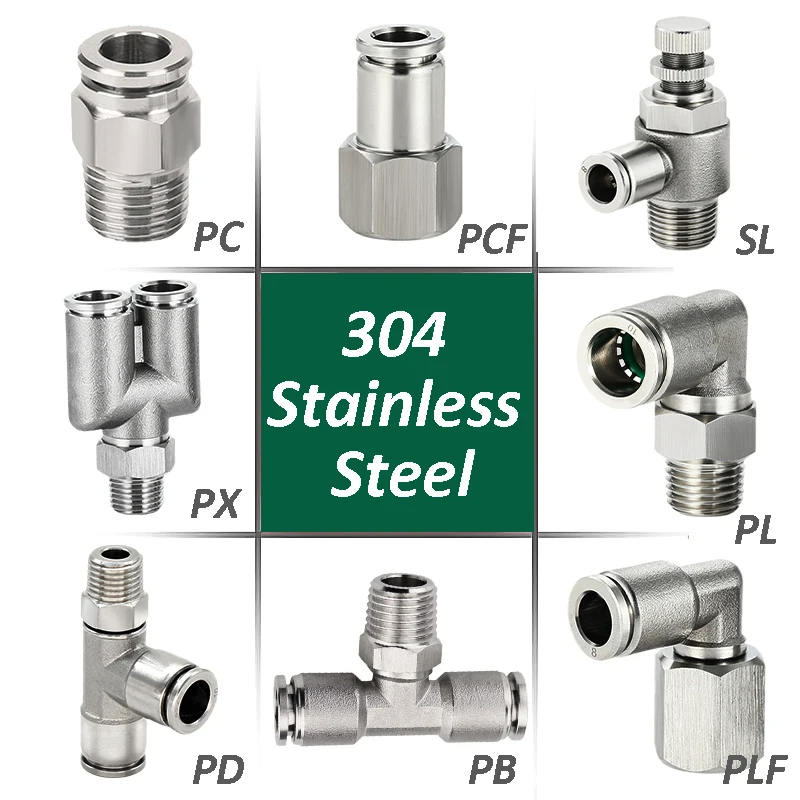 

304 Stainless Steel Air Hose Fitting PC PCF PL SL Pneumatic Pipe Connector 1/8 1/4 3/8 1/2 M5 BSP Quick Release Tube Fittings