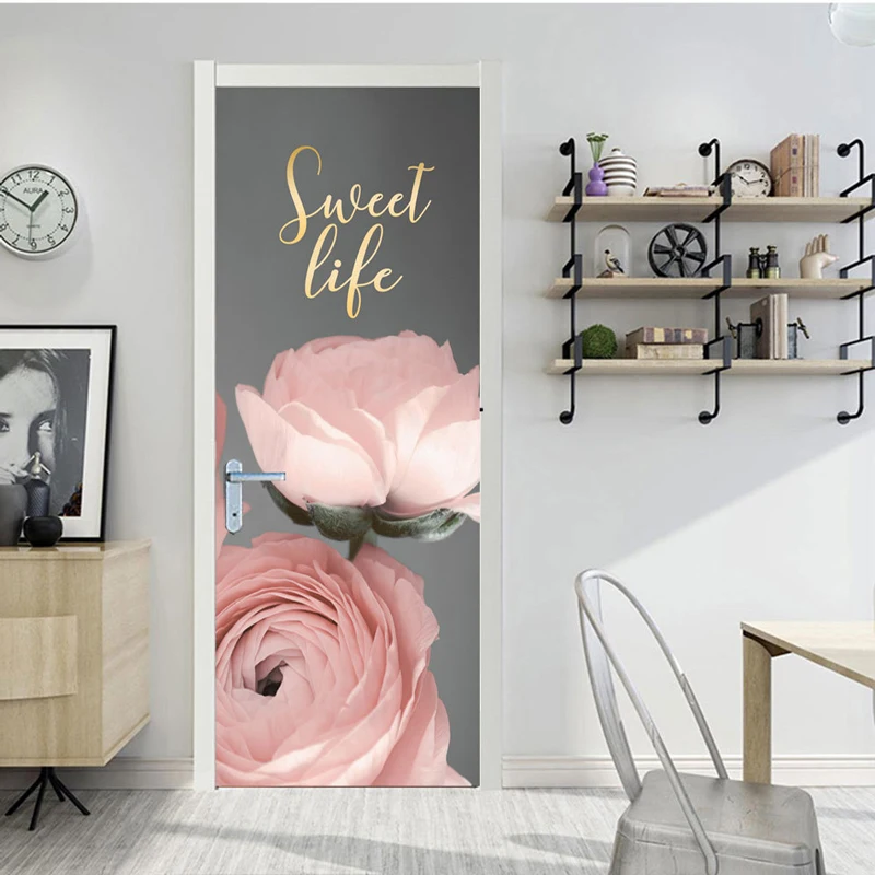 Съемная розовая роза наклейка на дверь для спальни ПВХ водонепроницаемый