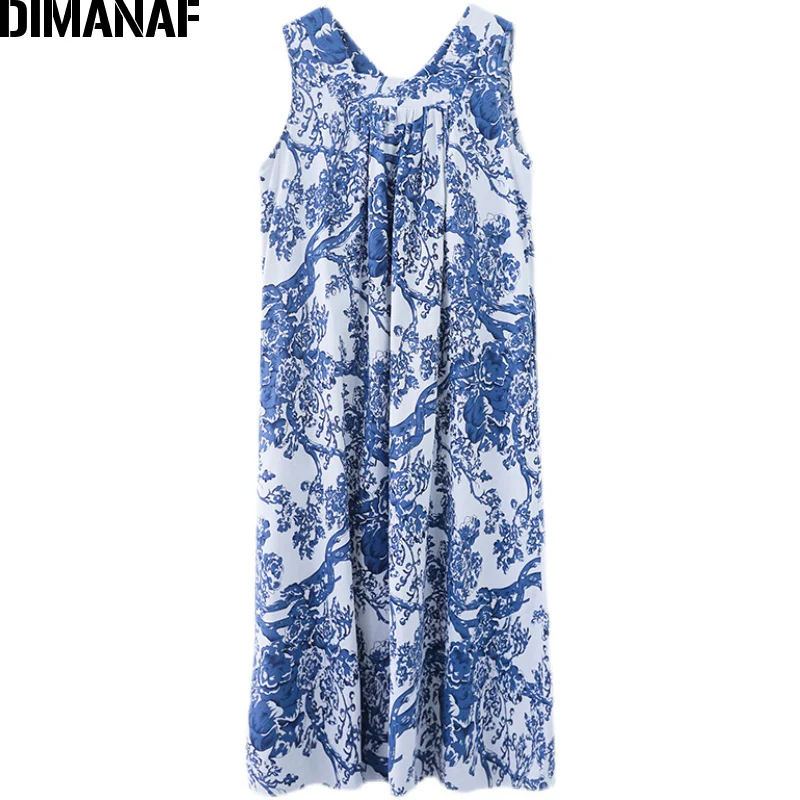 

DIMANAF 2021 Summer Dress Women Clothing Oversize Bohemian Sundress Floral Printing Elegant Lady Long Dress Casual Sleeveless