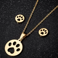 wangaiyao stainless steel simple geometric round earrings cute dog paw small animal pendant clavicle chain ladies ear jewelry ne