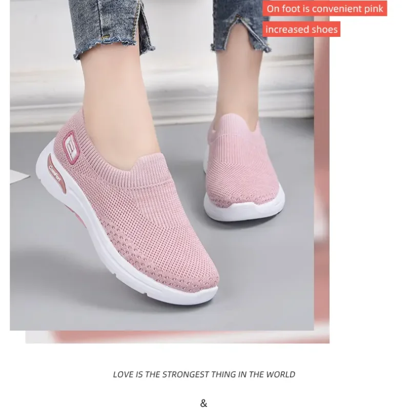 

Ladies Sneakers Mesh Breathable Flying Woven Explosive Style Women's Shoes Round Toe Non-lace Flat Shoes Shallow Mouth Shoes
