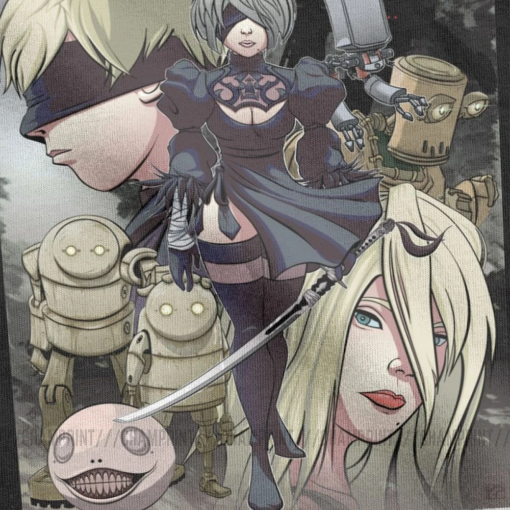 Футболка мужская с круглым вырезом модная тенниска из хлопка надписью NieR:Automata 2B