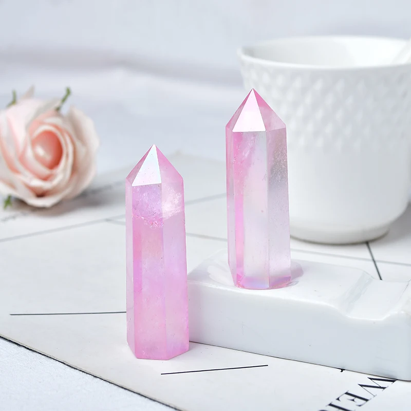 

1PC Natural Crystal Point Aura Rose Quartz Healing Stone Meditation Reiki Quartz Obelisk Tower For Home Decoration Pyramid Gifts