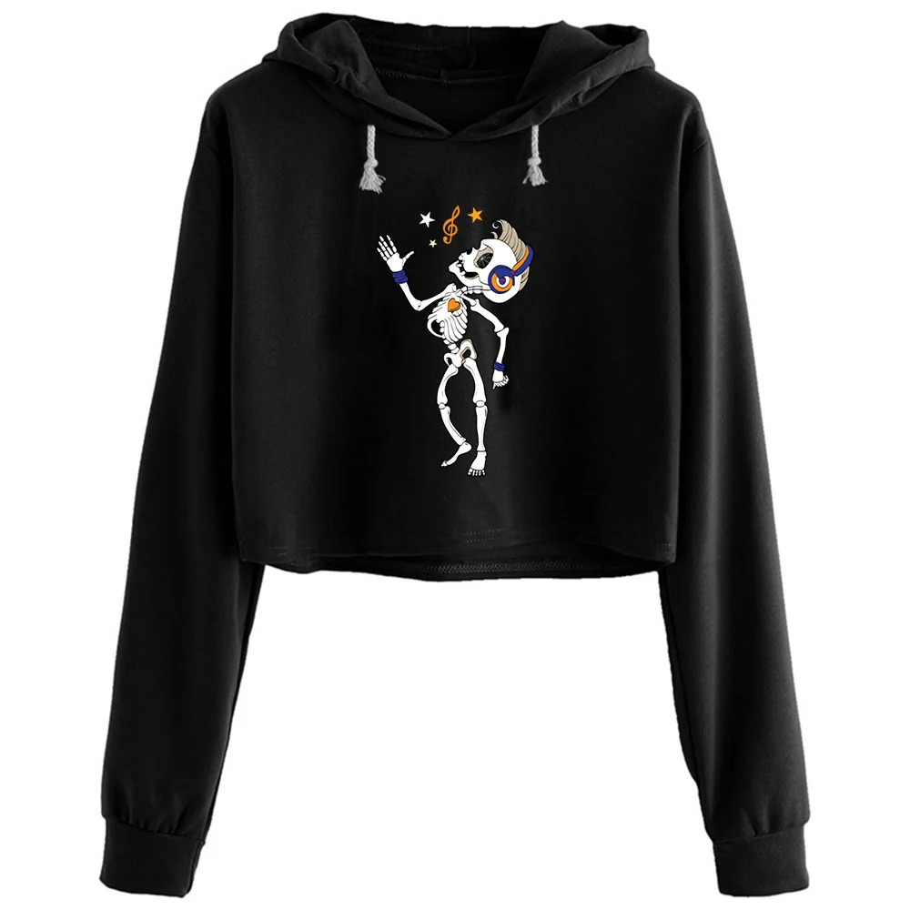 

Skeleton Halloween Party Dancing Skeleton Crop Hoodies Women Aesthetic Kpop Korean Y2k Pullover For Girls