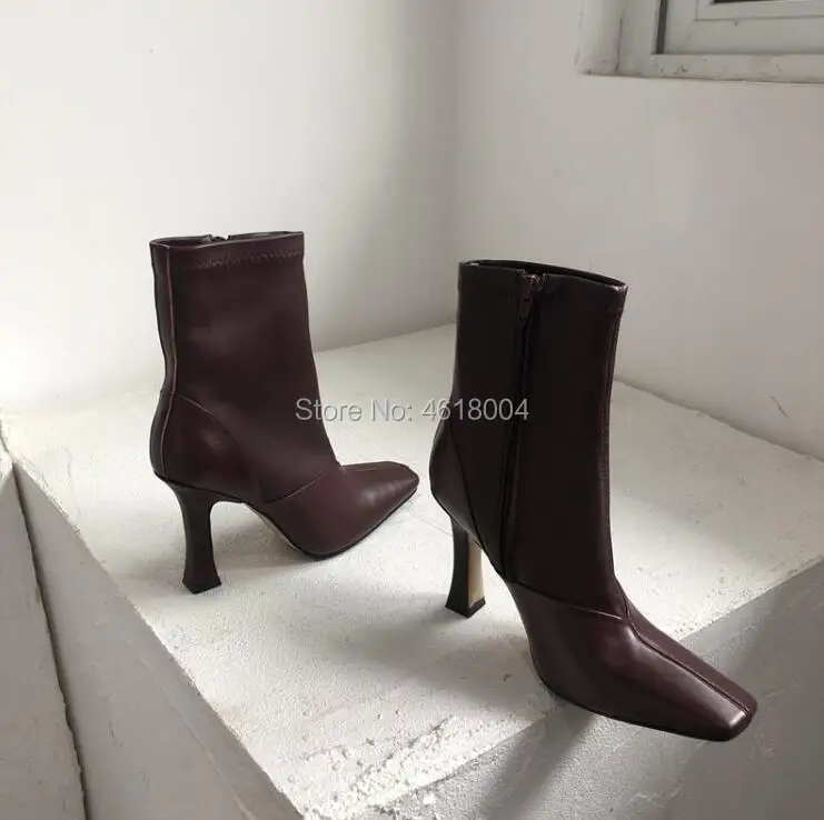 KALMALL Kendall Jenner/стильные ботильоны; женские короткие ботинки с квадратным носком; ботинки на молнии на каблуке «рюмочка»; сезон осень-зима