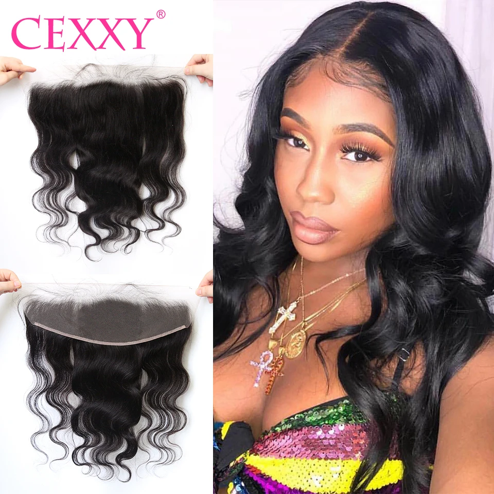 CEXXY фронтальное закрытие шнурка волнистые перуанские Remy человеческие волосы 13X4