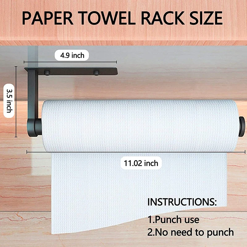

Under Cabinet Paper Towel Holder, Black Paper Towel Holder, Rust-Proof and Thickened, Space Saving, for Kitchen