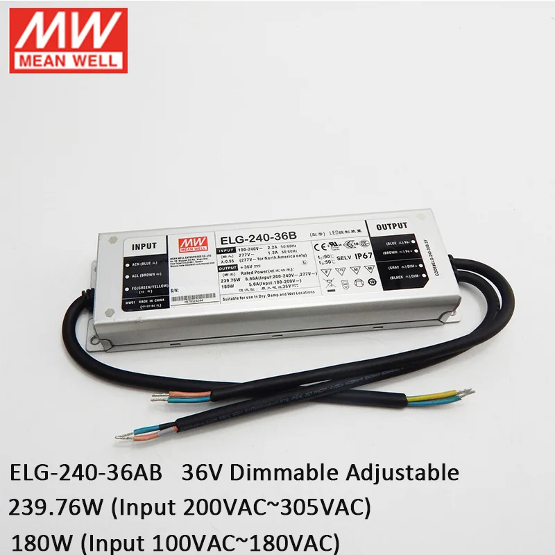 Светодиодный источник питания с регулируемой яркостью MEAN WELL ELG-240-36AB 240 Вт 110 В/В