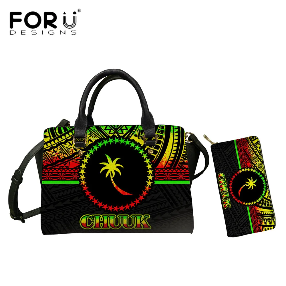

FORUDESIGNS Vintage Casual Tote Top-Handle Women Messenger Bag Chuuk Polynesian Tribal Pattern 3D Print Purse Wallet Leather Sac