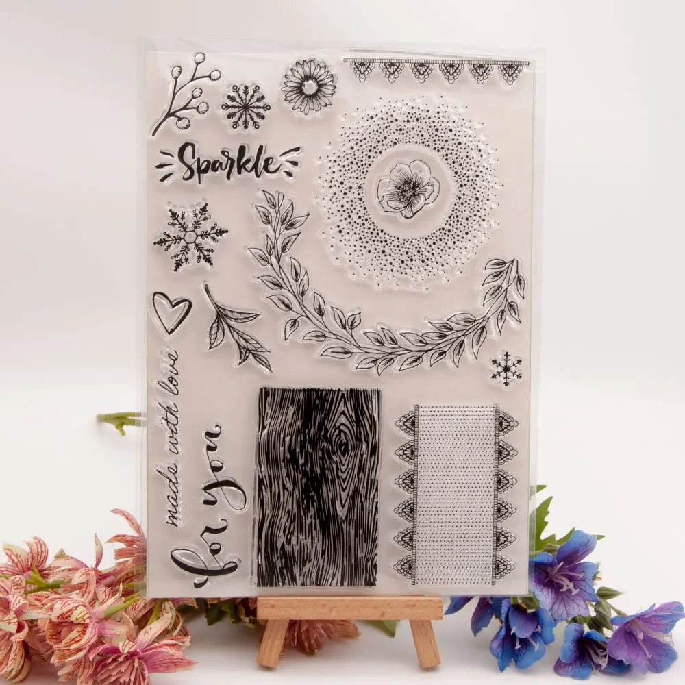 

Sparkle Leaves Clear Stamps for DIY Scrapbooking Card Transparent Rubber Stamps Making Photo Album Crafts Template Decoration
