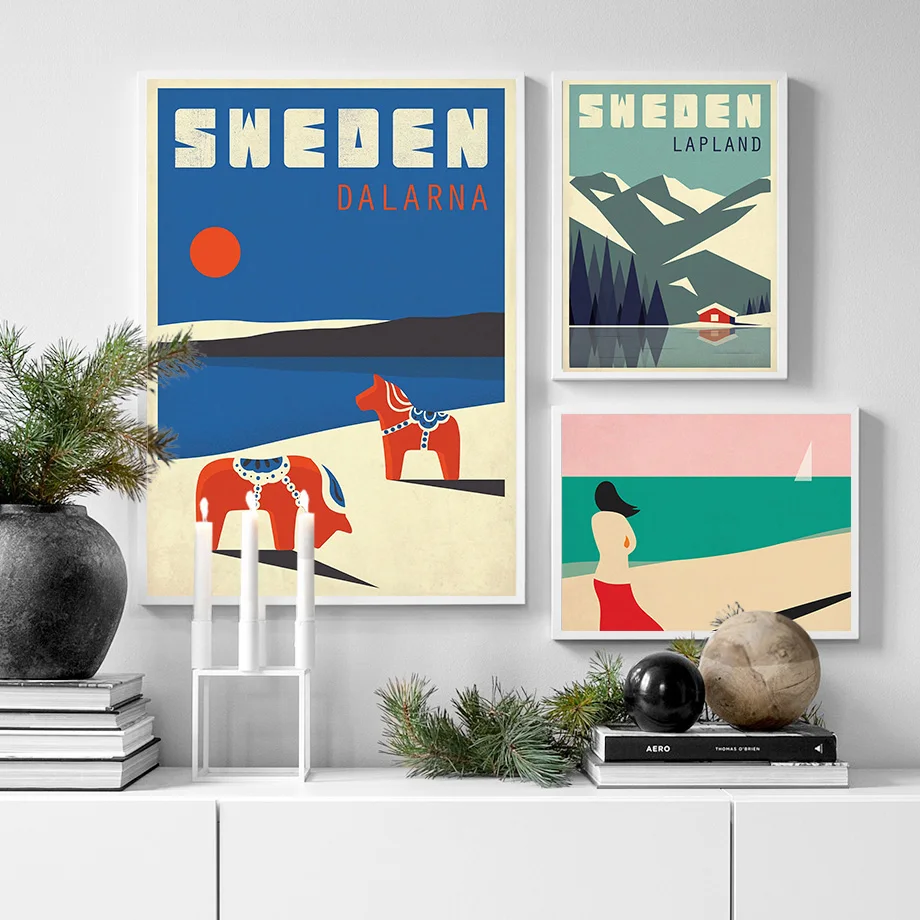 

Sweden Denmark Travel Vintage Poster Wall Art Canvas Painting Nordic Pictures And Print Home Decoration For Living Room No Frame