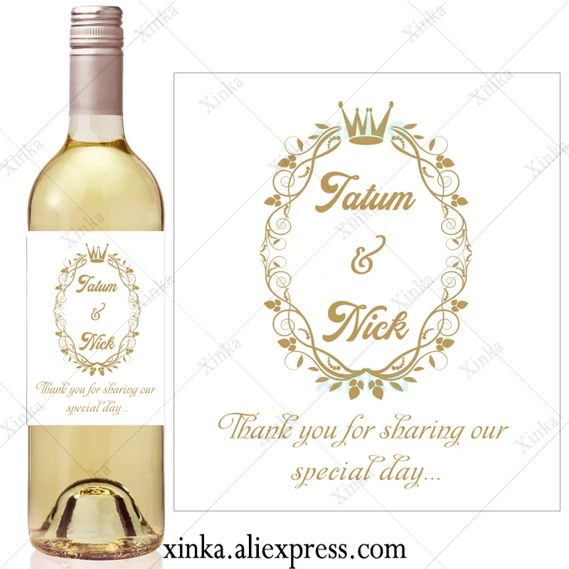 

Custom Gold Crown Royal Frame Wine Bottle Labels Hydrangea Bridal Shower Favor Mini Champagne Wine Stickers Wedding Decorations