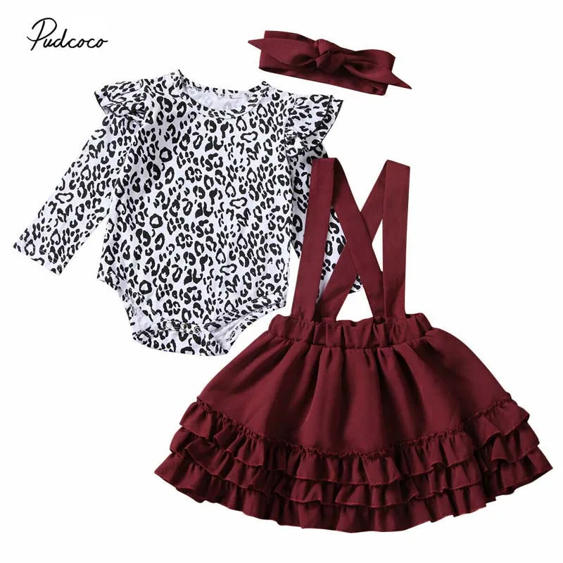 

Pudcoco 3Pcs 0-24M Baby Spring Autumn Clothing Newborn Infant Toddler Baby Girl Leopard Romper Ruffle Dress Headband Outfit Set