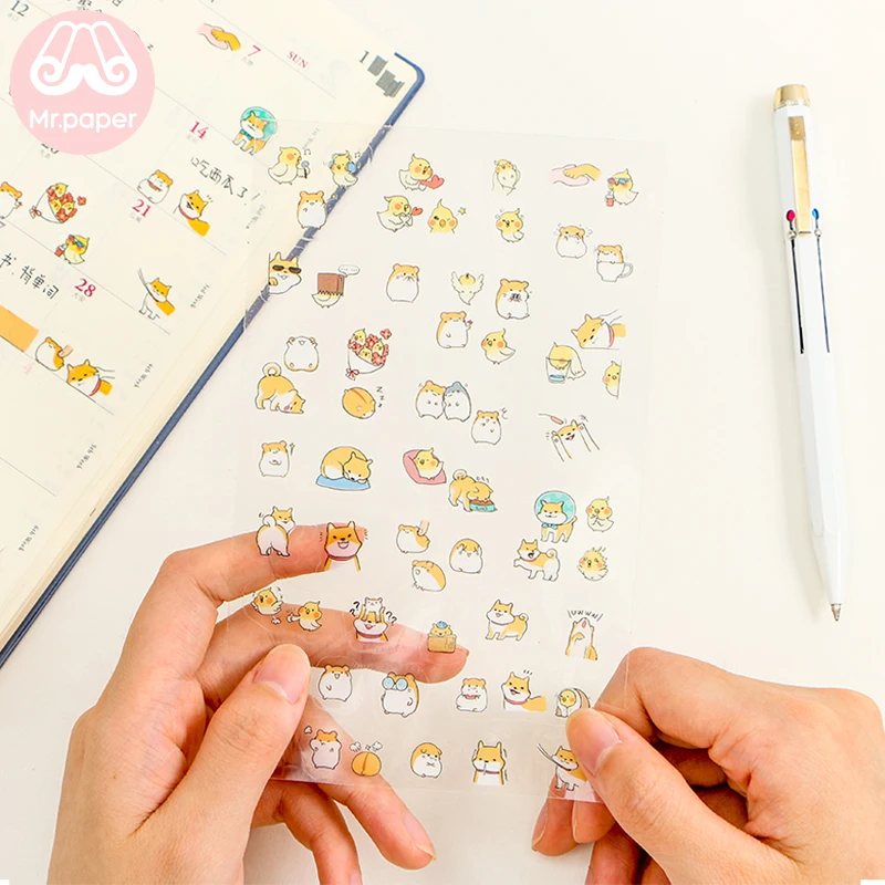 Mr.paper Прозрачная ПВХ наклейка Kawaii мультфильм животных Сиба ину Панда Кролик утка