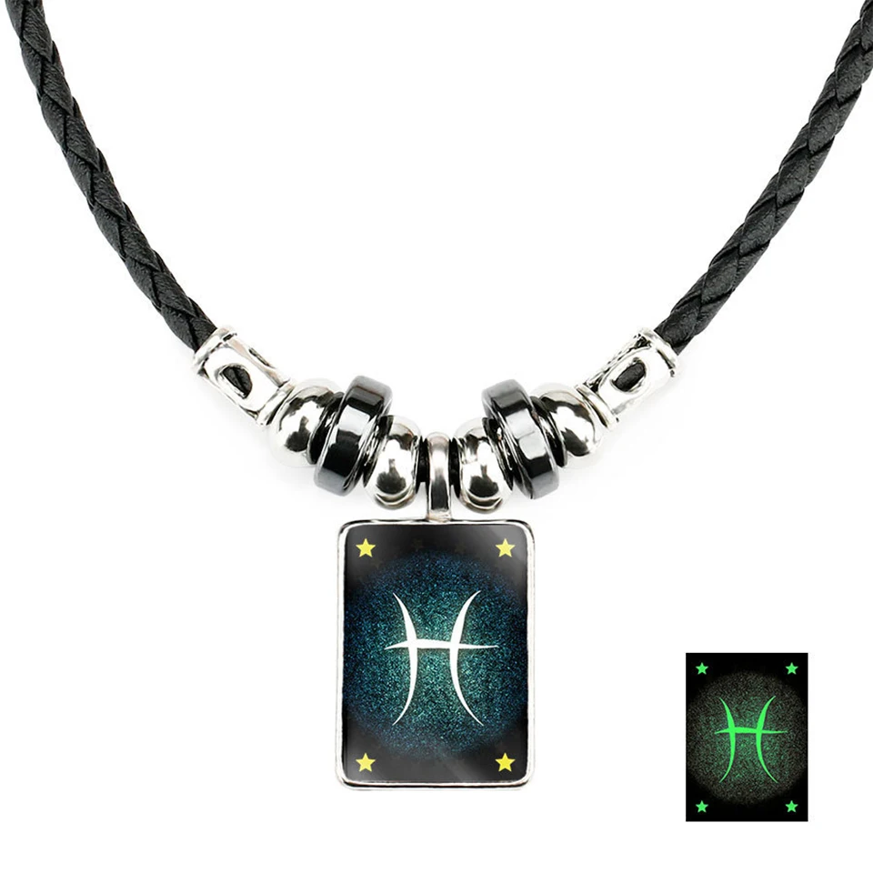 Pisces 12 созвездий светящиеся мужские ожерелья Хип-Хоп рок уличная культура титановая нержавеющая сталь кулон ожерелье мужские ювелирные изделия - Окраска металла: Pisces