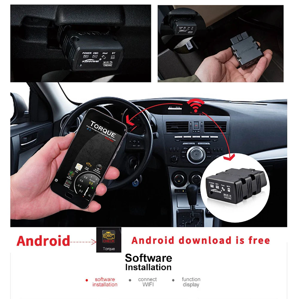 Автосканер KONNWEI KW902 ELM327 WIFI V1.5 PIC25K80 ELM 327 Поддержка IOS для iPhone iPad и Android ПК EML327 полный