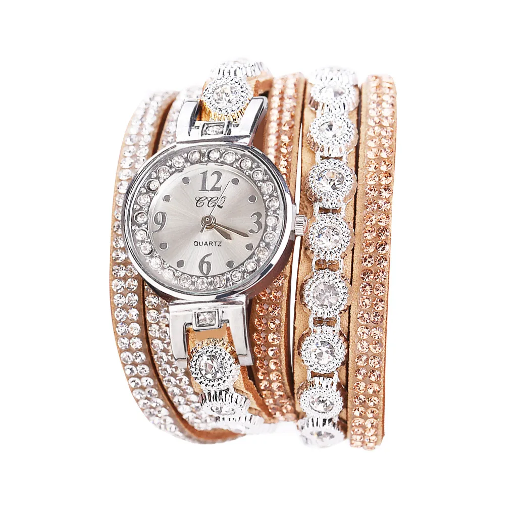 Ccq Женские винтажные блестящие часы с кристаллами браслет циферблатом