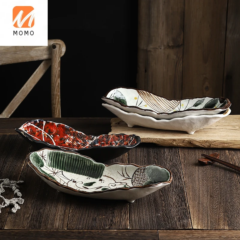 

Hand Drawn Ceramic Unique Bowl Creative Abnormal-Shape Bowl Sushi Bowl Sashimi Special Tableware Sushi Plate Ice Plate