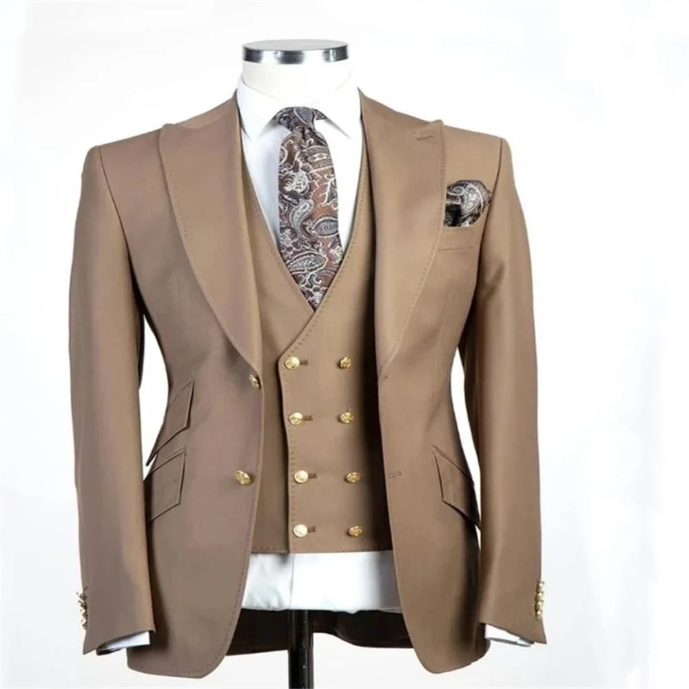 

2021 Custom Design Men's Suit Peak Lapel Single Breasted Groom Dovetail Show Business Party 3 Pieces Set(Jacket + Pants + Vest)