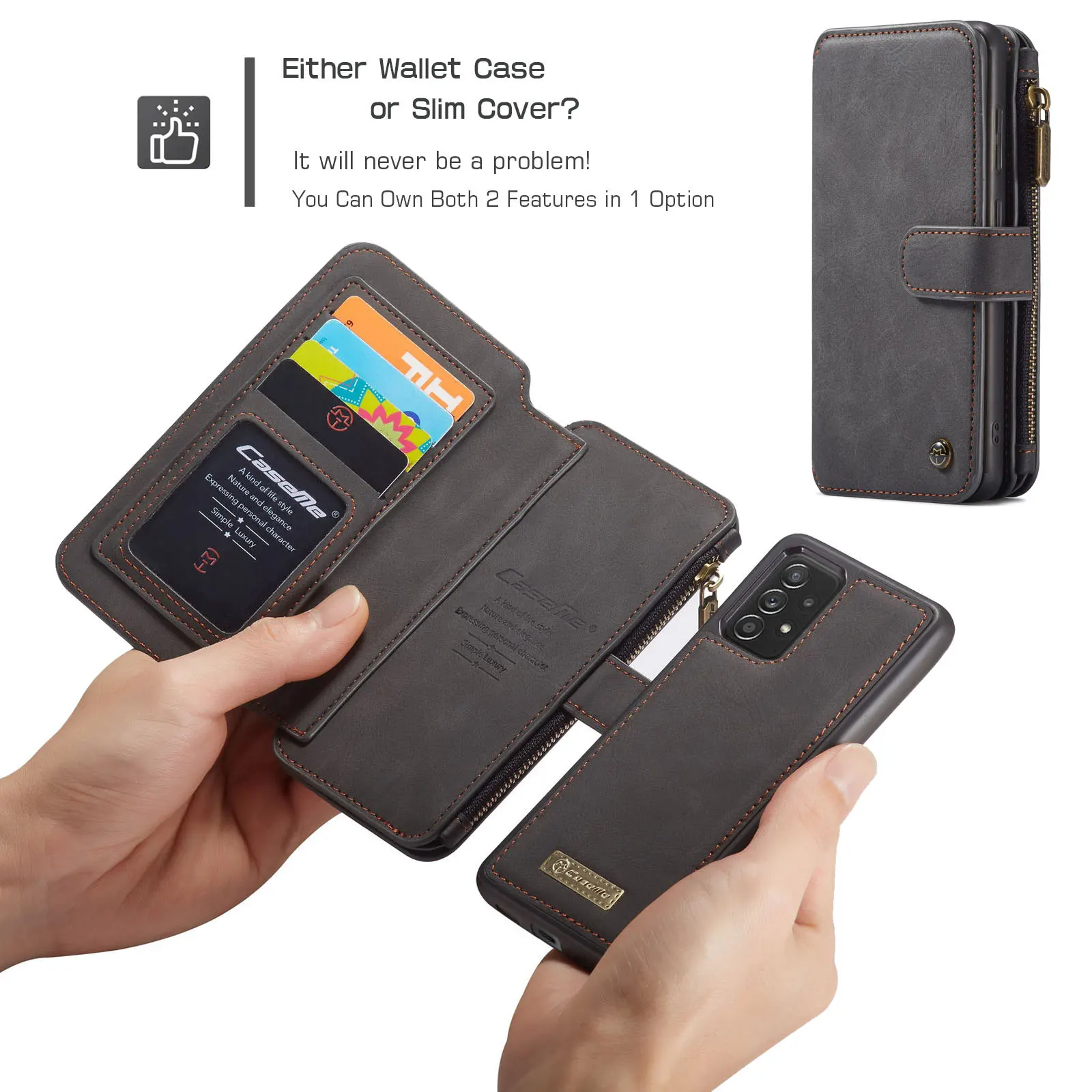 caseme genuine wallet case for samsung galaxy a52 a72 5g 4g luxury 2 in 1 detachable leather phone cover magnetic case free global shipping