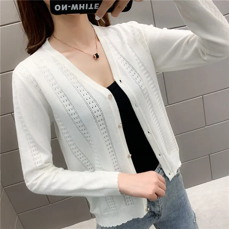 Женский короткий вязаный кардиган тонкий с длинным рукавом Солнцезащитный