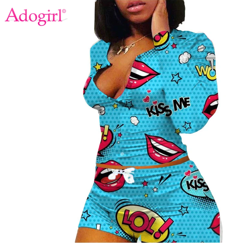 Женский спортивный костюм Adogir Модный повседневный из двух предметов с принтом