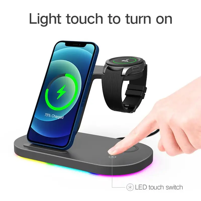 3 in 1 fast charging wireless charger stand 15w for samsung galaxy s21s20s10s9 watch 3gear s3ltebt active 2 buds pro live free global shipping