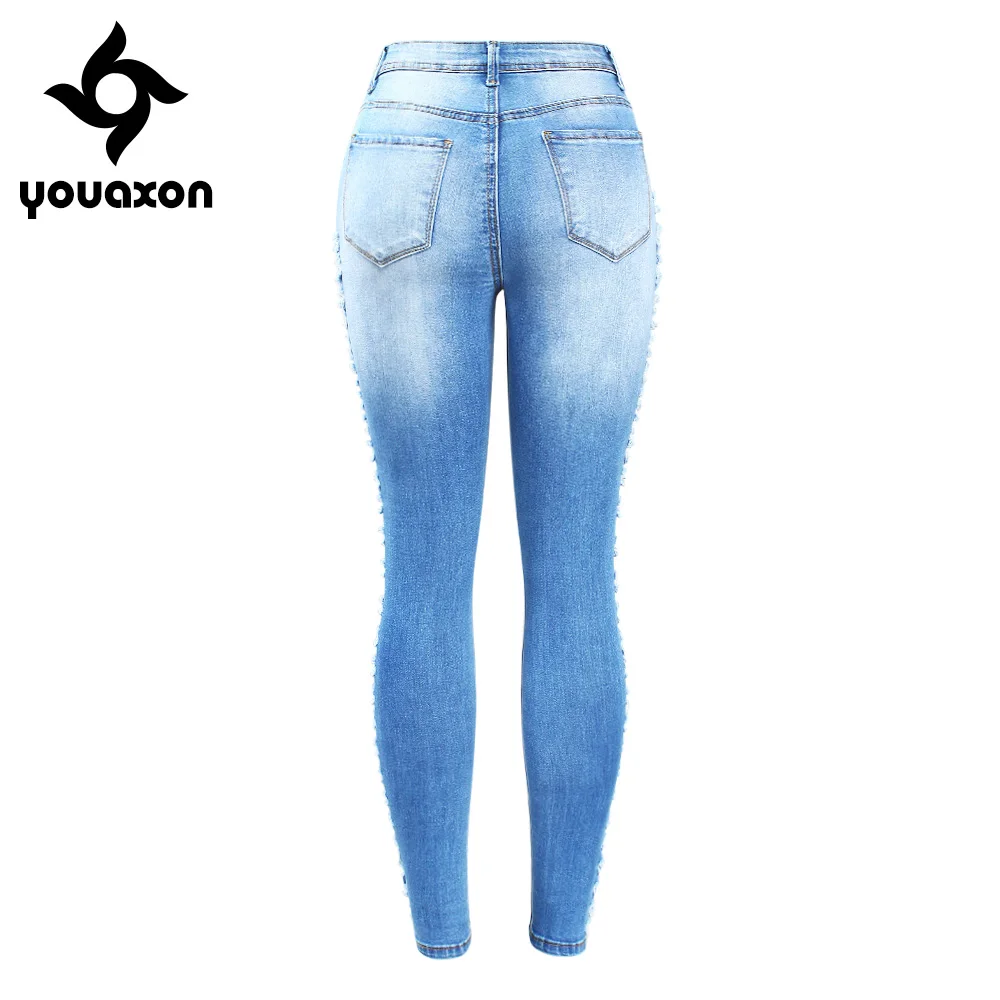 Эластичные рваные джинсы Youaxon размера плюс женские узкие брюки карандаш с