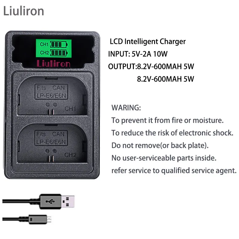 charger only 4 шт. 2650 мА/ч, LP-E6 LP E6 lpe6 Батарея+ светодиодный Dual USB Зарядное устройство для цифровой однообъективной зеркальной камеры Canon EOS 5D 5D2 5DS R Mark II 2 III 6D 60D 60Da 7D 7D2 70D 80D - Цвет: charger only