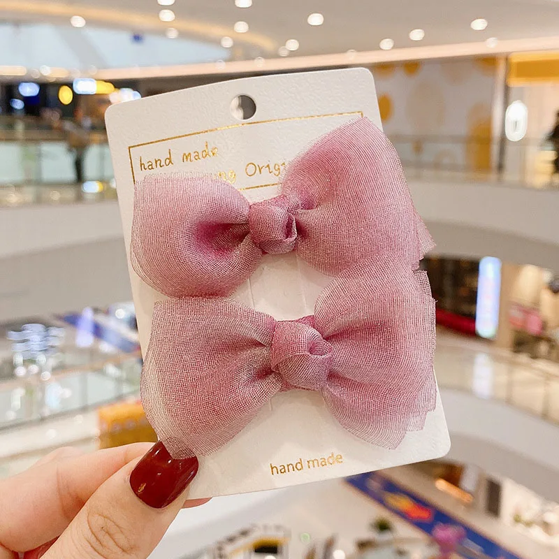 

2Pcs/Set Korean Sweet Solid Color Bows Hair Clip For Kids Girls Boutique Handmade Hairpins Barrettes Headwear Hair Accessories