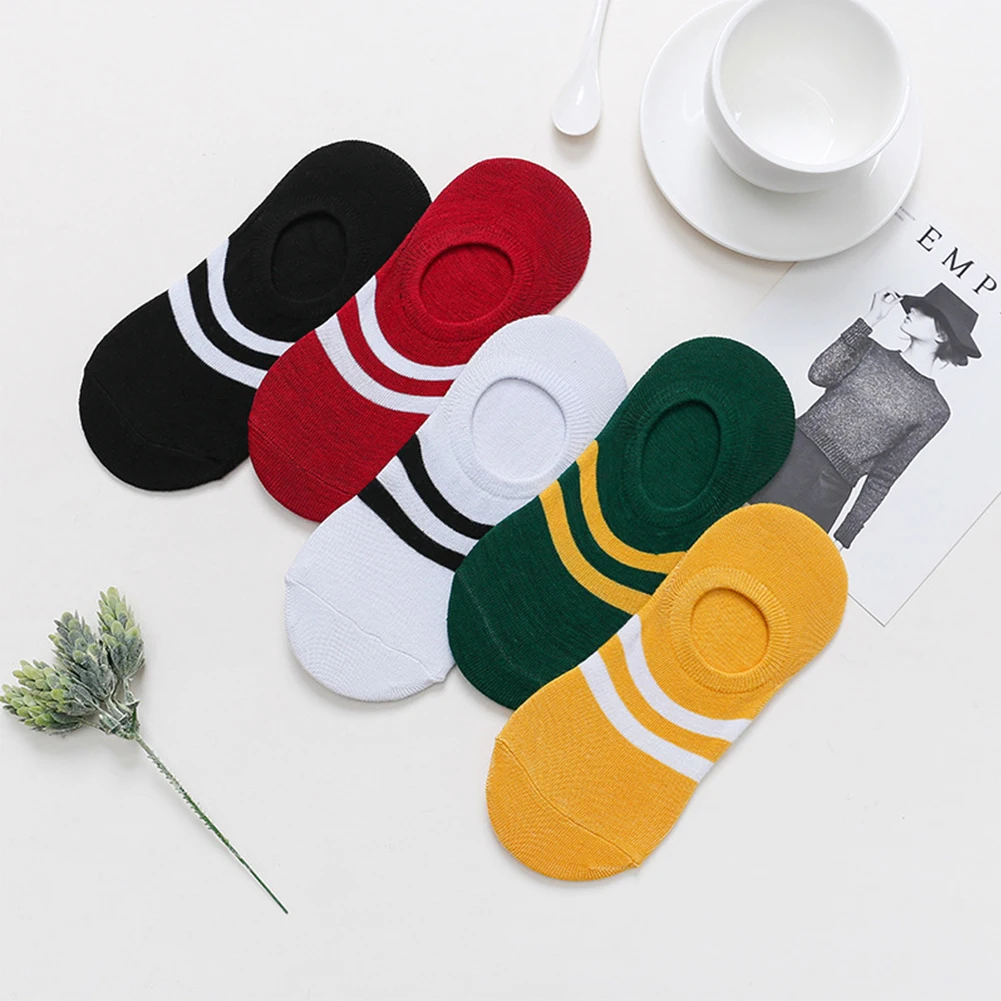 

5 Pair Low Cut Casual Cotton Blend Sweat Absorption Non Slip Stretch Soft Summer Breathable Short Women Socks Free Size Fashion