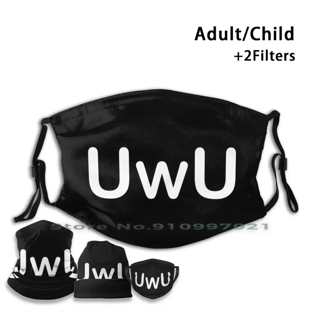 Kawaii Uwu Пользовательский дизайн для детей и взрослых Маска с фильтром, моющаяся, для лица в условиях карантина, японский локдаун, милый маскировочный материал.
