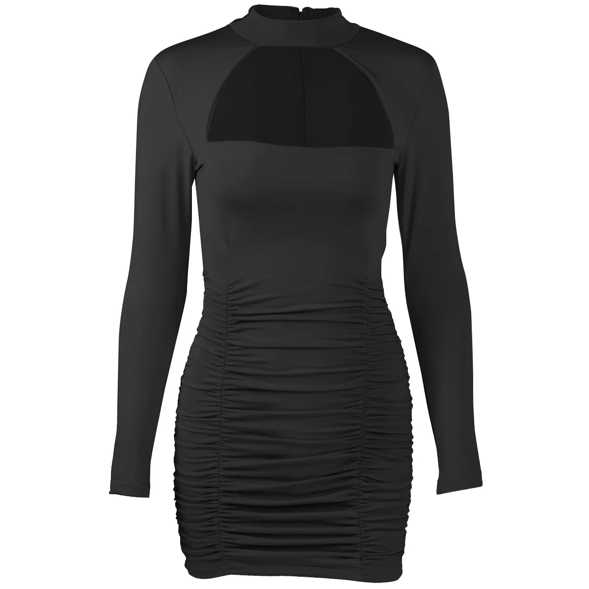 

2021 European and American sexy slim hollow fold dress bag hip skirt fashion women's square collar stitching temperament skirt