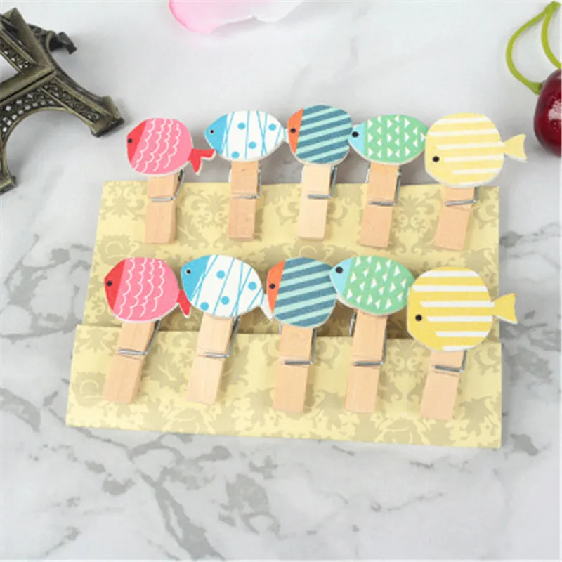 10 шт./компл. мультфильм Тропические рыбы шпагат деревянный зажим мини сосны