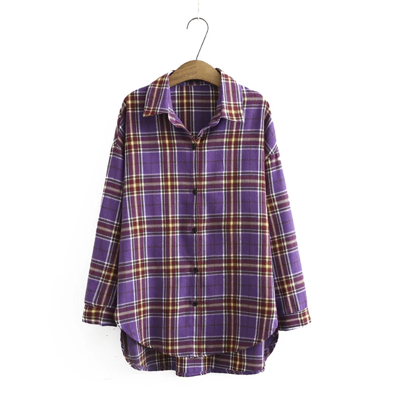 

Женская клетчатая блузка размера плюс XL-4XL, топы трапециевидной формы, большие Блузы с длинными рукавами на весну и лето