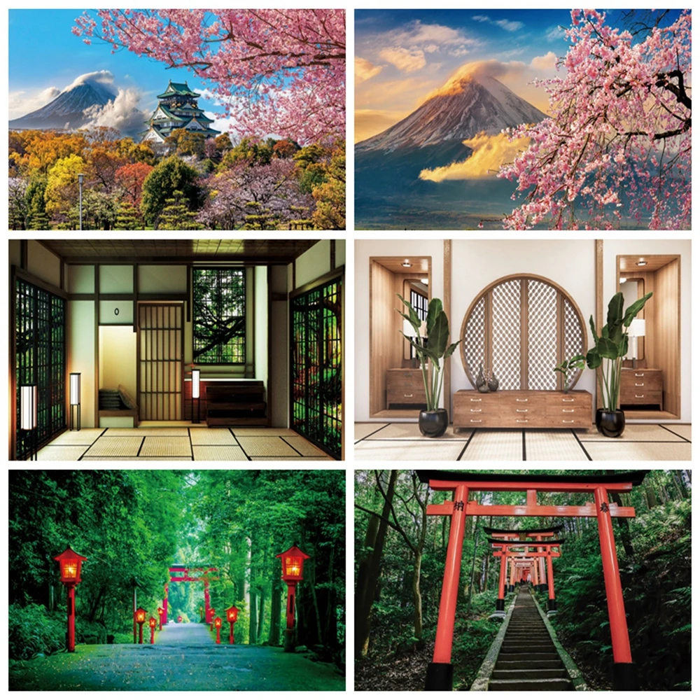 

Japan Backdrop Japanese Cherry Blossoms Mount Fuji Landscape Living Room Vinyl Polyester Photography Background Photo Studio