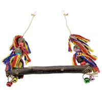 natural wooden bird toy perch stand stick pet chicken swing swing pet hammock toy with cotton rope bell for rooster hen chick