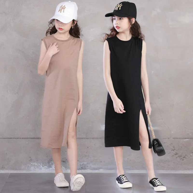 

Teenage Girls Dress Summer Fashion Elastic Split Vest Kids Princess Dresses for Girls Clothes Children Costume 10 12 14 Year