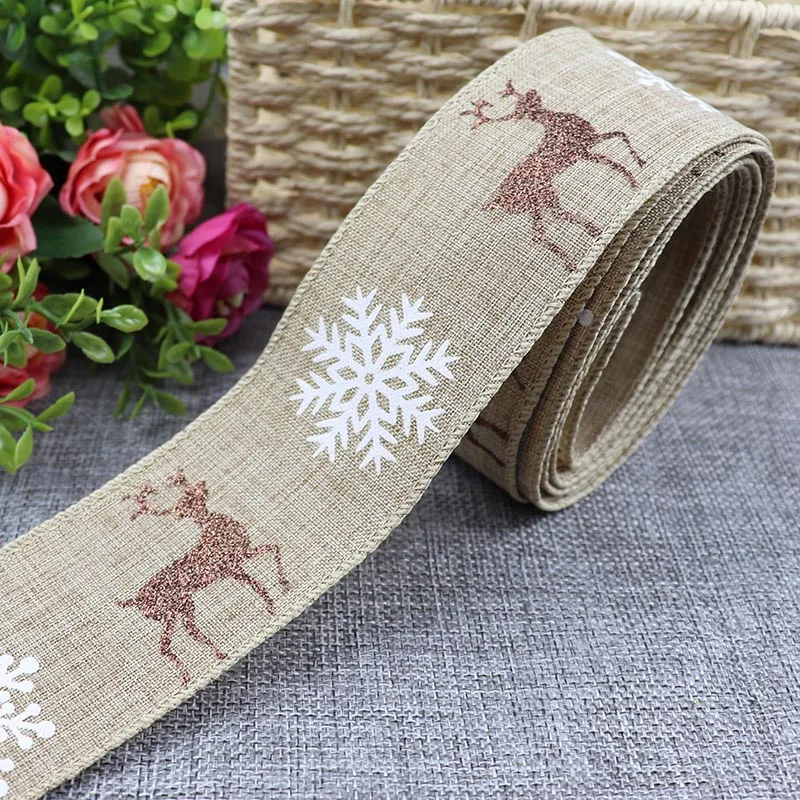 Рождественская лента с принтом ленты из мешковины для упаковки подарков банты