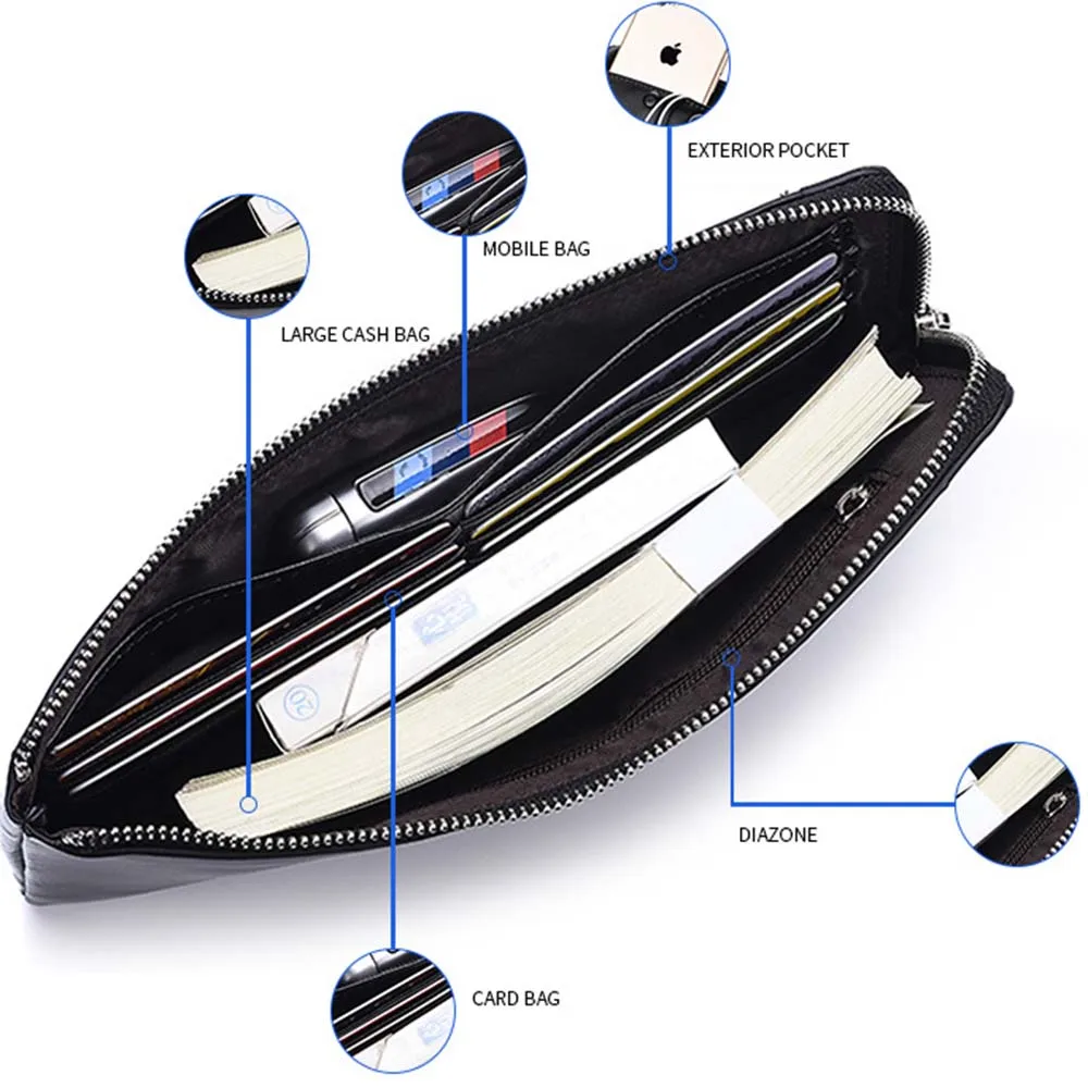 High Quality Zipper Men Luxury Flash Card Wallets Cellphone Classic Long Credit Invitation Purse male wallet leather clutch | Багаж и
