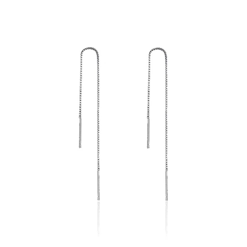 925 стерлингового серебра серьги капельки с длинной цепью цепочкой в виде капель