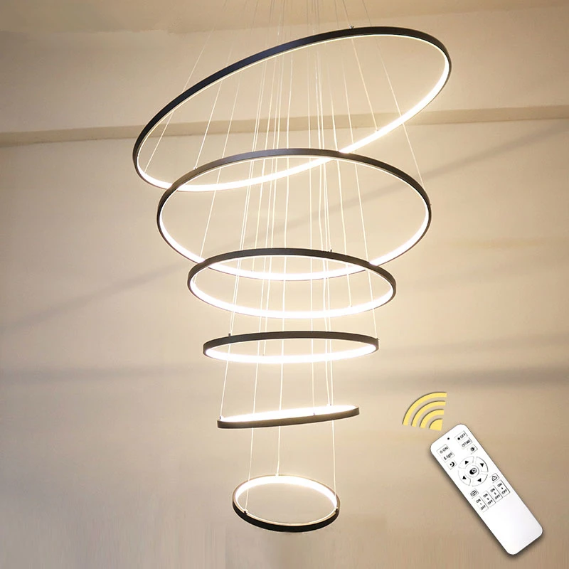 Modern 5 Ring Led Ceiling Chandelier for Living Room Dining Table Staircase Pendant Home Decor Interior Lighting Lusters Fixture