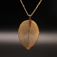 autumn and winter metal hollow simulation leaf necklace gold silver simple design pendant long chain ladies party jewelry