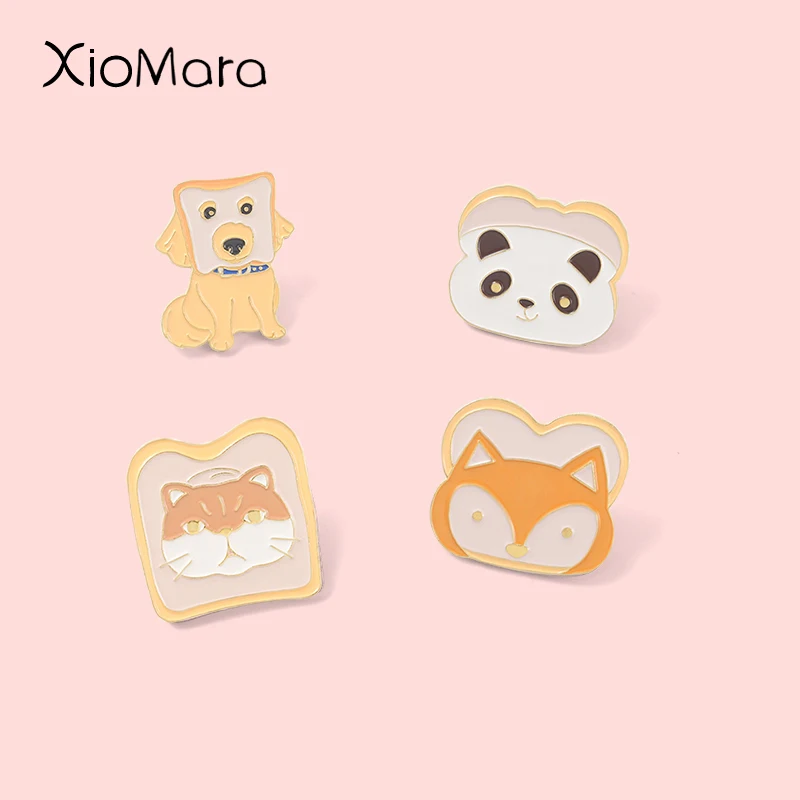 

Custom Bread Slice Panda Cat Fox Enamel Pins Toast Western Dessert Breakfast Brooch Lapel Badge Fun Jewelry Gift For Kid Friends