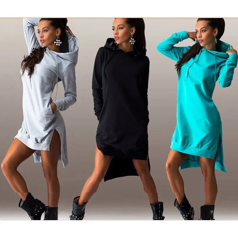 Длинное тонкое платье с капюшоном Женский пуловер карманами свитшот